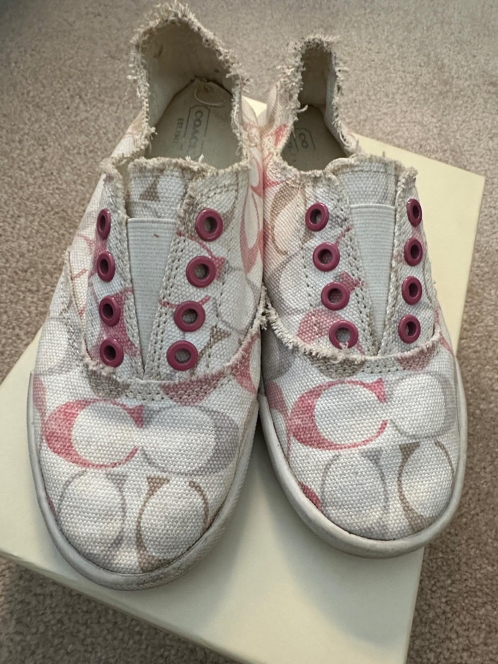Coach Pink and White Signature Canvas Slip-On Sneakers - Picture 3 of 5